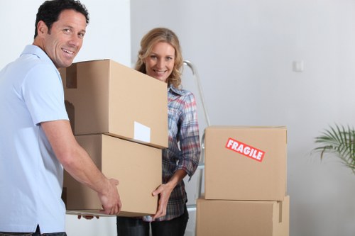 Business relocation logistics in Barnes with packed office equipment