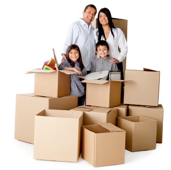 Packed boxes ready for a moving truck in Barnes